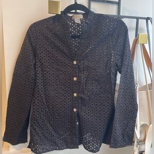 SyBelle Black Eyelet Cotton Blouse — Size M — Beautiful Details!